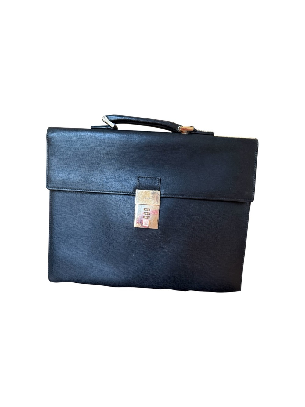 Gucci Leather Black Briefcase Bag with Top Handle COA EUC Callouts in photos.